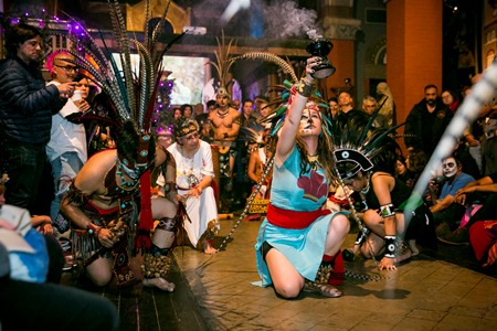 Dia de Los Muertos celebration at Fleisher Art Memorial with the Aztec dance troupe Cenzontle Cuicatl.