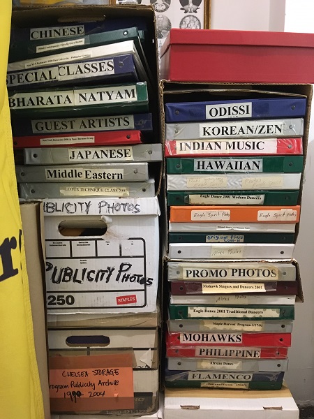 Binders of photographs in the Lotus archives, illustrating some of the many dance style presented by LMD. Photo by Imogen Smith